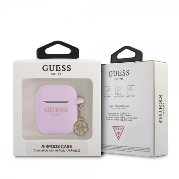 Guess AirPods 1/2 Skal Classic Logo 4G Charm Lila