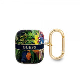 Guess AirPods 1/2 Skal Flower Print & Gold Hook Blå