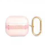 Guess AirPods 3 Skal Printed Stripe & Gold Hook Rosa