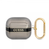 Guess AirPods 3 Skal Printed Stripe & Gold Hook Svart