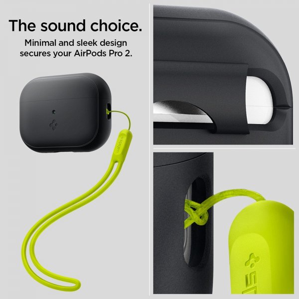 Spigen AirPods Pro 2 Skal Silicone Fit + Strap Svart