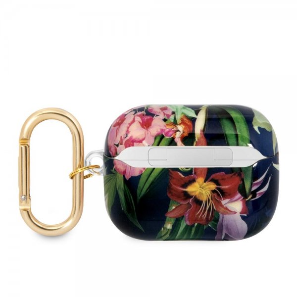 Guess AirPods Pro Skal Flower Print & Gold Hook Blå