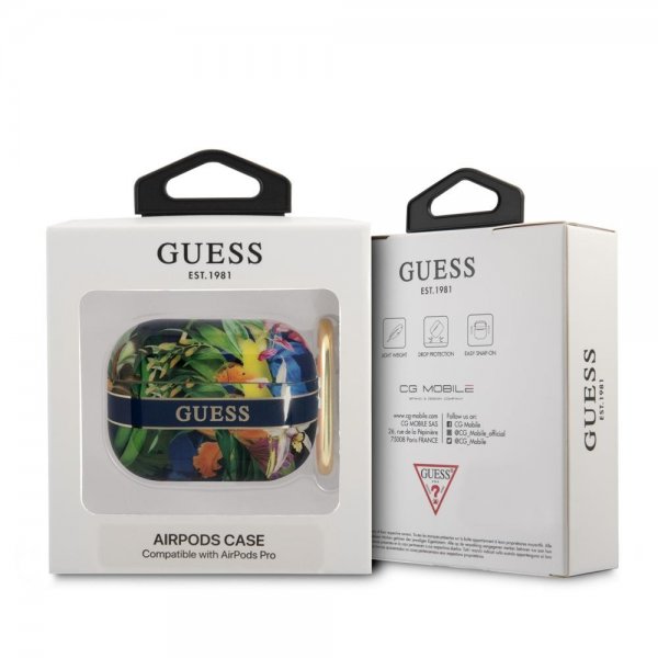 Guess AirPods Pro Skal Flower Print & Gold Hook Blå