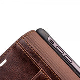 Qialino iPhone Xs Max Fodral Äkta Läder Kortfack Brun