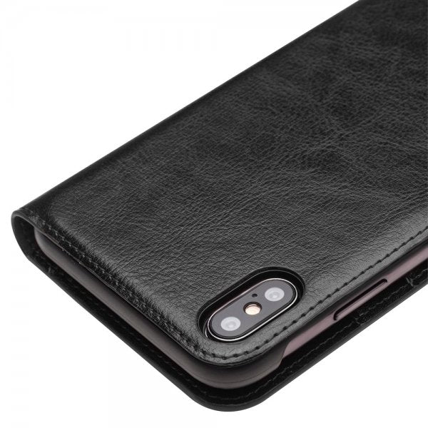 Qialino iPhone Xs Max Fodral Äkta Läder Kortfack Svart