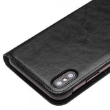Qialino iPhone Xs Max Fodral Äkta Läder Kortfack Svart