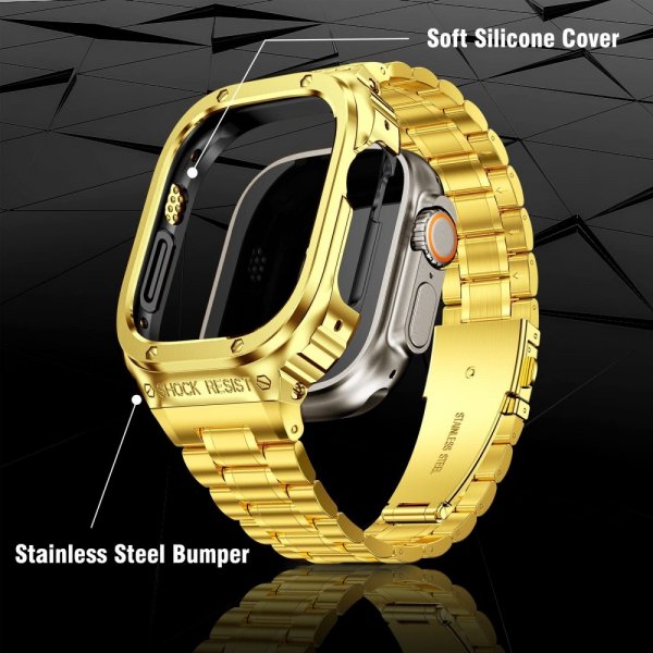 Apple Watch 44mm Armband med Skal Rostfritt Stål Guld