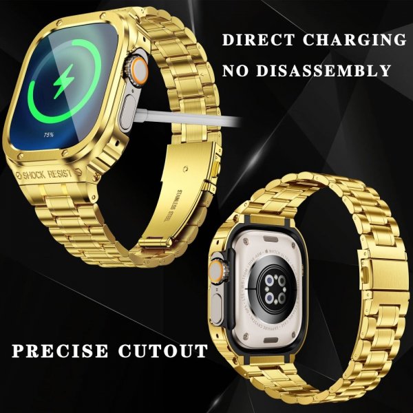 Apple Watch 44mm Armband med Skal Rostfritt Stål Guld