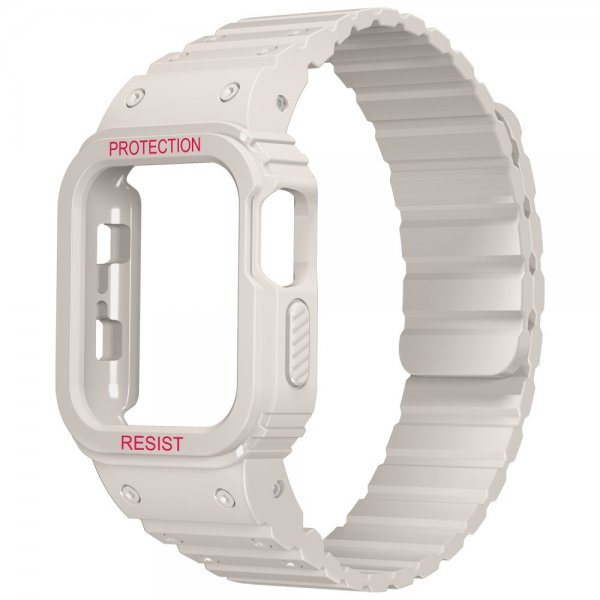 Apple Watch 44/45mm Armband med Skal Silikon Magnetstänging Vit