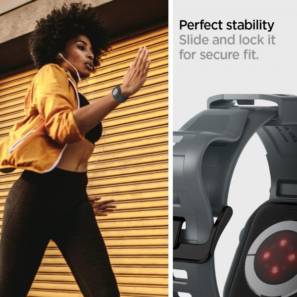 Spigen Apple Watch 44/45mm Armband och Skal Rugged Armor Pro Dark Gray