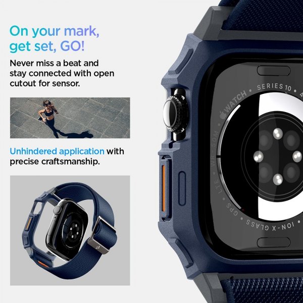 Spigen Apple Watch 46mm (Series 10/11) Armband och Skal Lite Fit Pro Navy Blue
