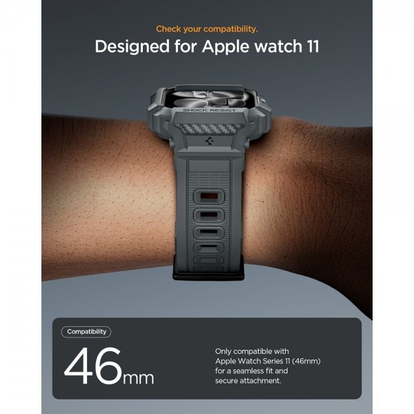 Spigen Apple Watch 46mm (Series 10/11) Armband Rugged Armor Pro 2 Dark Gray