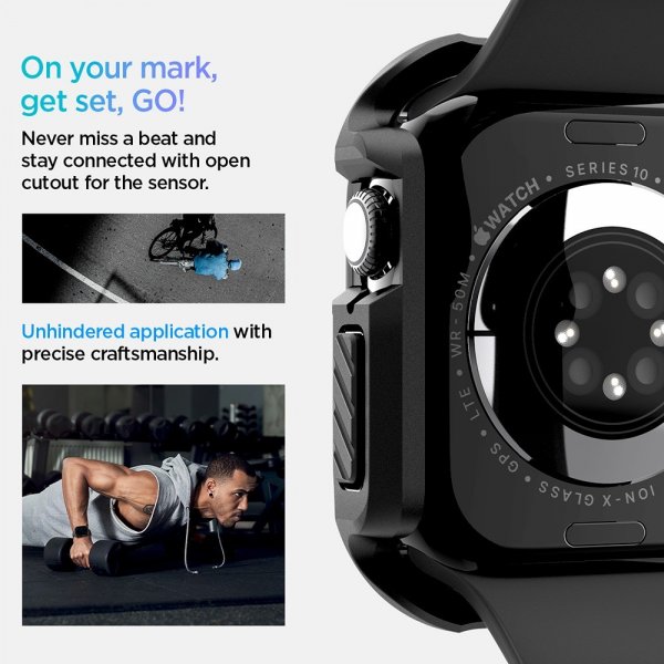 Spigen Apple Watch 46mm (Series 10/11) Skal med Skärmskydd Tough Armor Svart