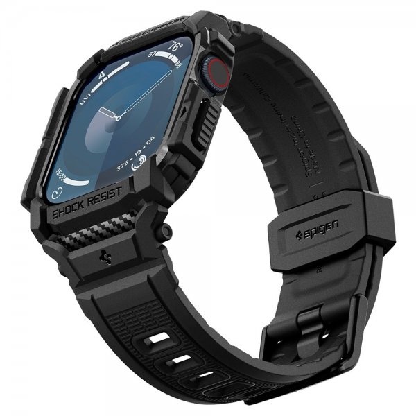 Spigen Apple Watch 46mm (Series 10/11) Armband och Skal Rugged Armor Pro Matte Black