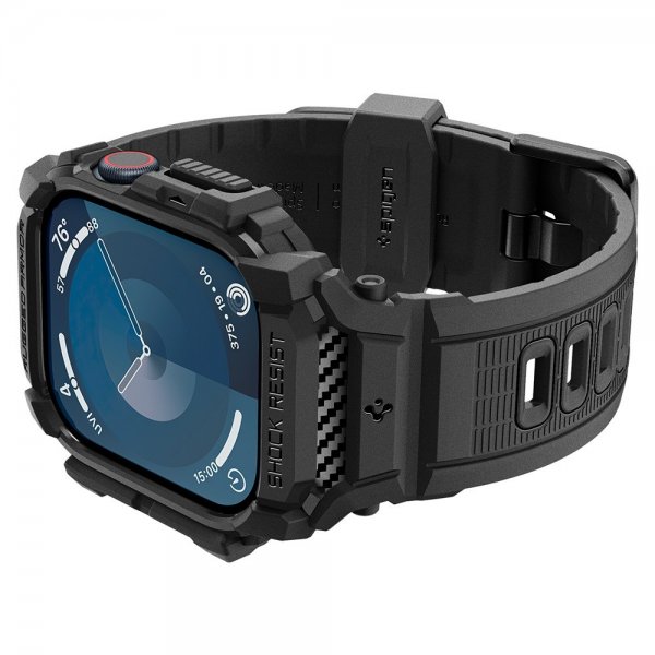 Spigen Apple Watch 46mm (Series 10/11) Armband och Skal Rugged Armor Pro Matte Black