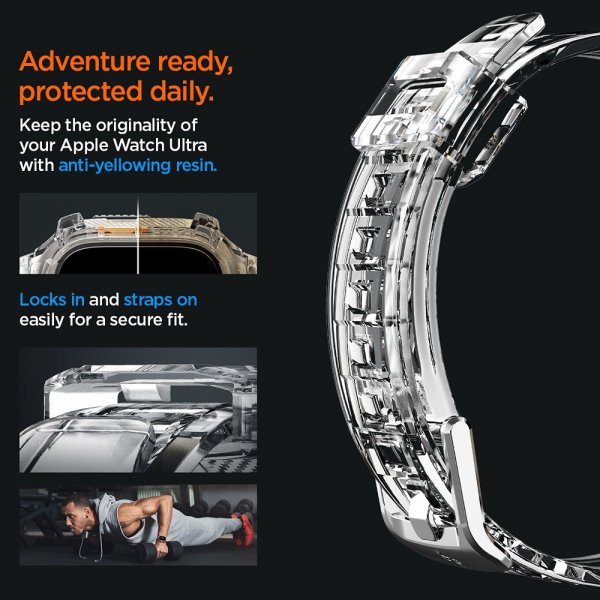 Spigen Apple Watch Ultra 49mm Armband och Skal Rugged Armor Pro Crystal Clear