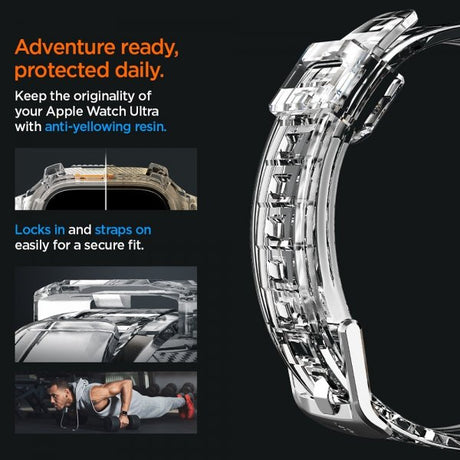 Spigen Apple Watch Ultra 49mm Armband och Skal Rugged Armor Pro Crystal Clear