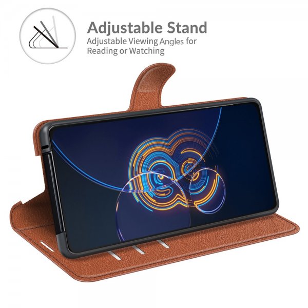 Asus Zenfone 8 Flip Fodral Litchi Brun