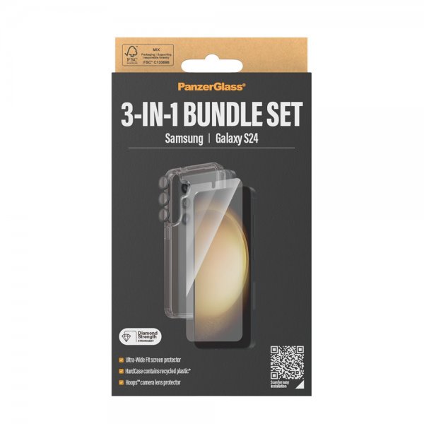 PanzerGlass Samsung Galaxy S24 Skal Skärmskydd Kameraskydd 3-in-1 Bundle Set