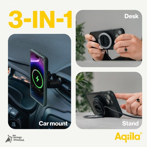 Aqiila Bilhållare med Trådlös laddning Chargebird QC1 Qi2 MagSafe 15W