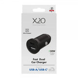 X2O Billaddare 30W Dubbel USB-C/USB-A GaN Svart