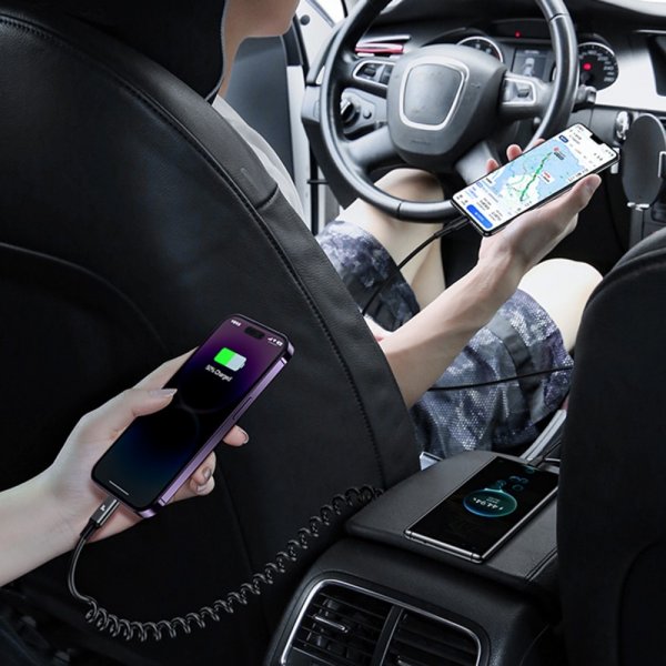 USAMS Billaddare 60W Car Charger with Spring Cable