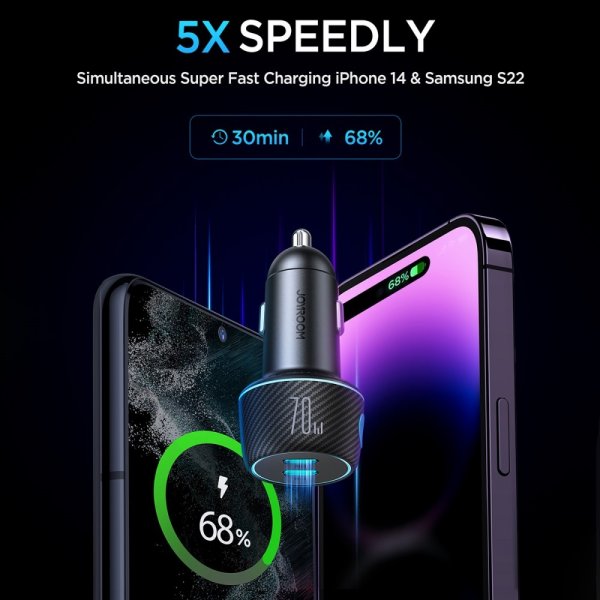 Joyroom Billaddare CCN02 70W Dual PD Car Charger with Light Button USB-C