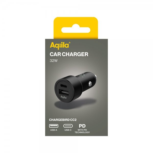 Aqiila Billaddare Chargebird CC2 USB-C + USB-A 32W Svart