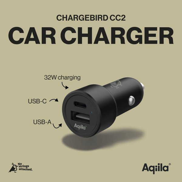 Aqiila Billaddare Chargebird CC2 USB-C + USB-A 32W Svart