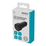 Deltaco Billaddare Fast Charging Dual USB Car Charger