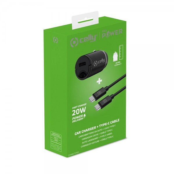 Celly Billaddare med USB-C kabel CCMINITYPEC 20W Svart