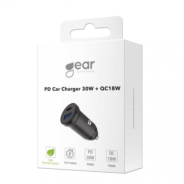 Gear Billaddare USB-C PD 30W + USB-A QC18W Svart