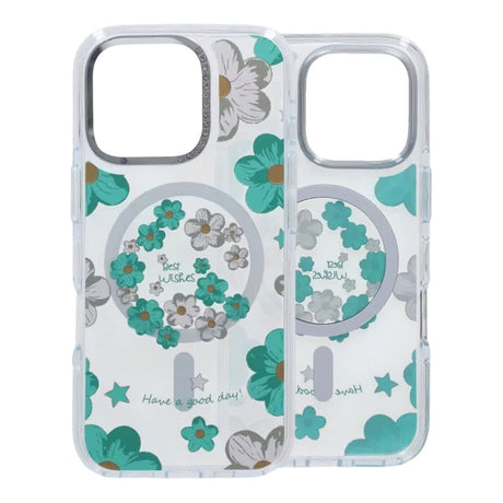 iPhone 16 Pro Max Skal Blommönster MagSafe Grön