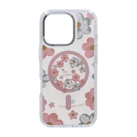 iPhone 16 Pro Max Skal Blommönster MagSafe Rosa