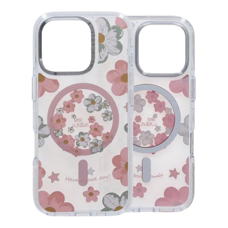 iPhone 16 Pro Skal Blommönster MagSafe Rosa