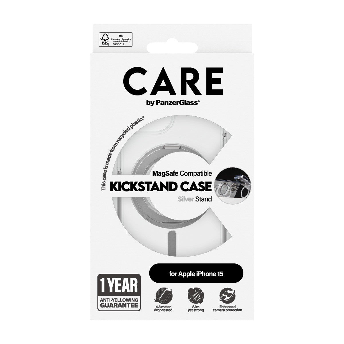 CARE by PanzerGlass iPhone 15 Skal Kickstand MagSafe Transparent