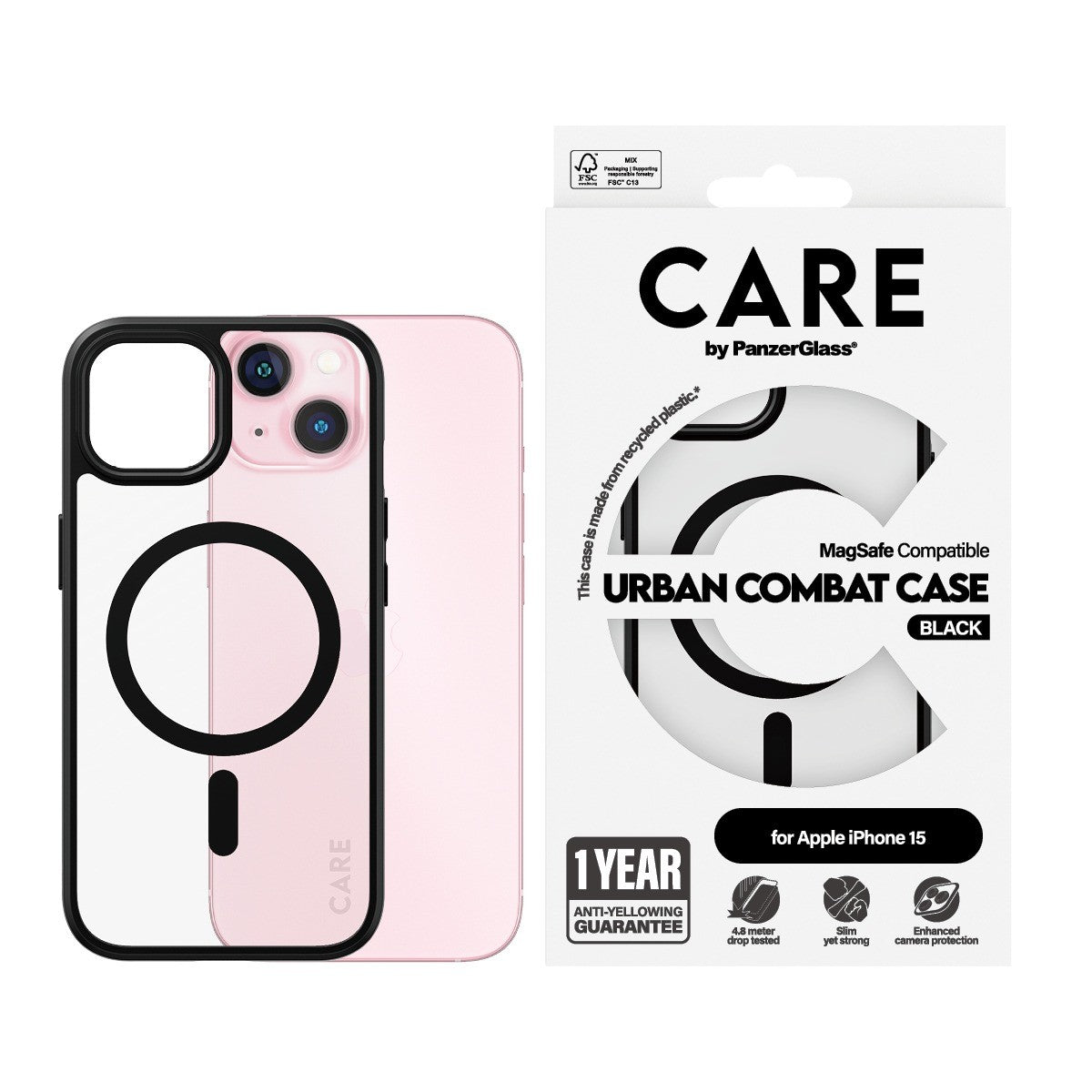 CARE by PanzerGlass iPhone 15 Skal Urban Combat MagSafe Svart