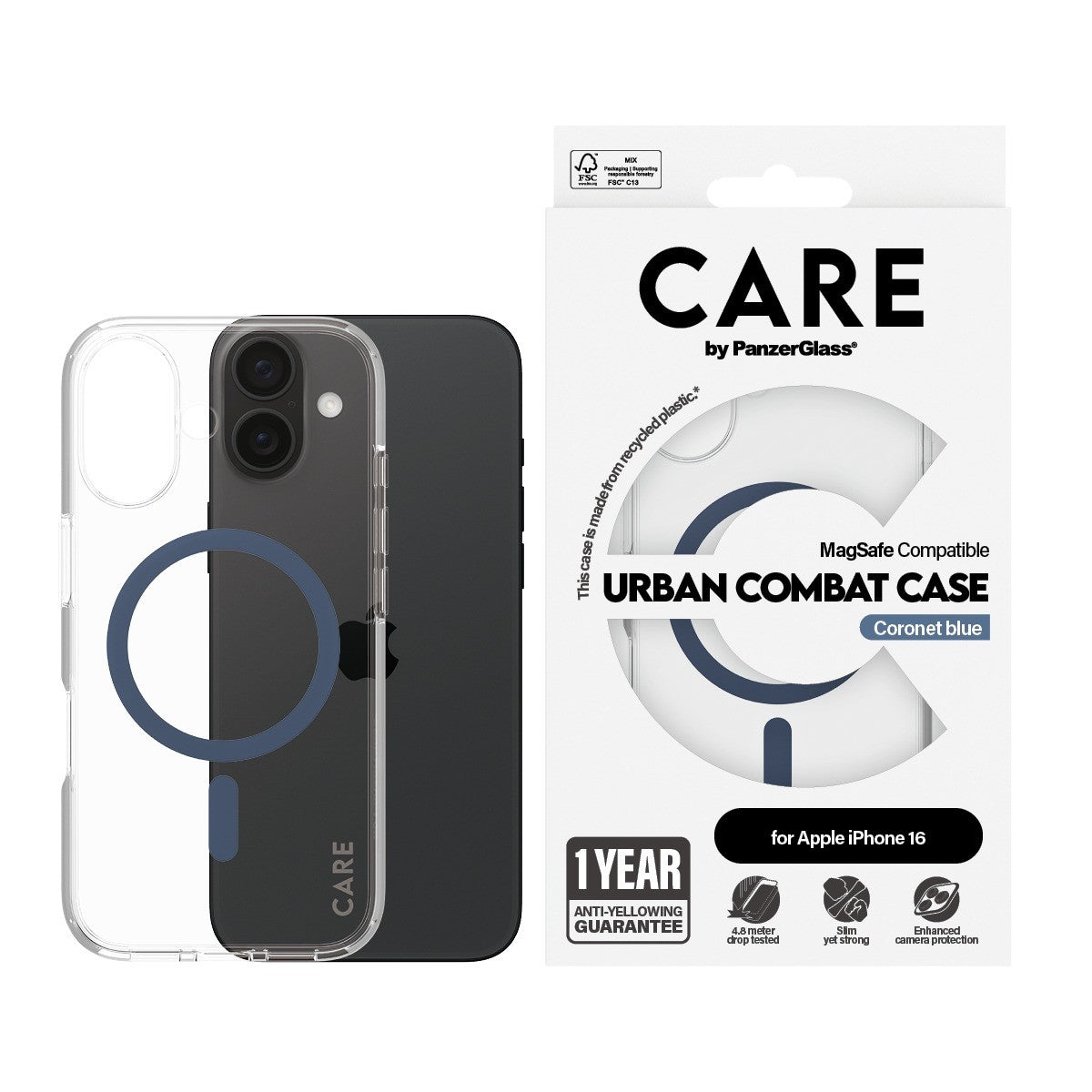CARE by PanzerGlass iPhone 16 Skal Urban Combat MagSafe Blå
