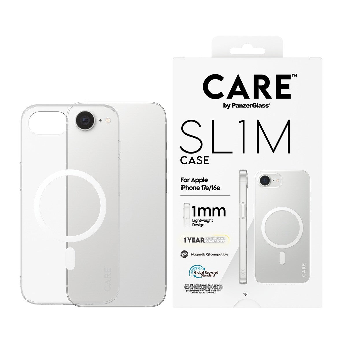 CARE by PanzerGlass iPhone 16e/iPhone 17e Skal SL1M MagSafe Transparent