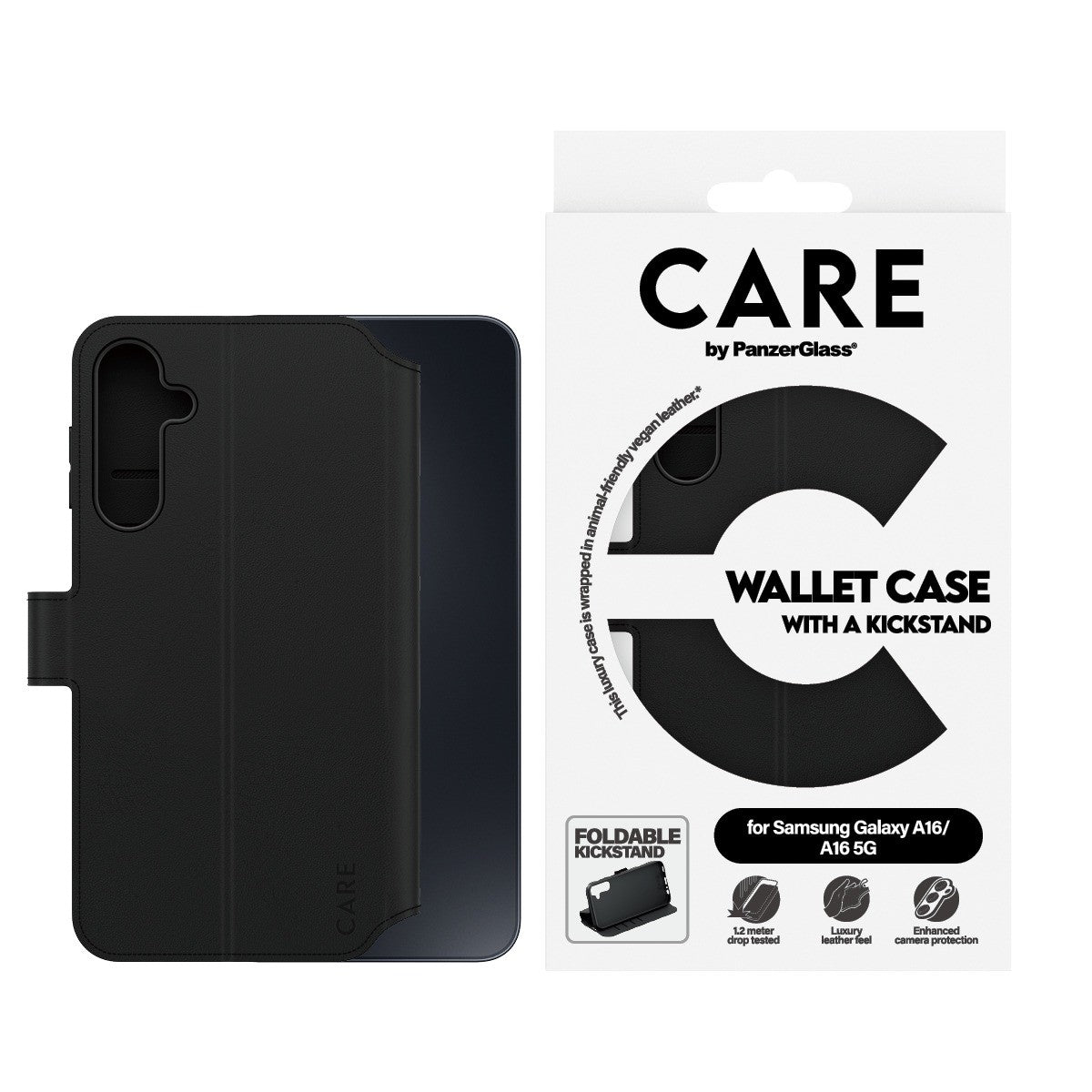 CARE by PanzerGlass Samsung Galaxy A16 Fodral Wallet Kickstand Svart