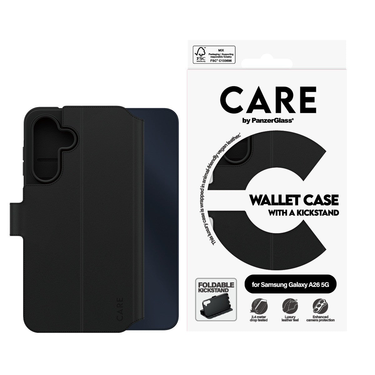 CARE by PanzerGlass Samsung Galaxy A26 Fodral Wallet Kickstand Svart