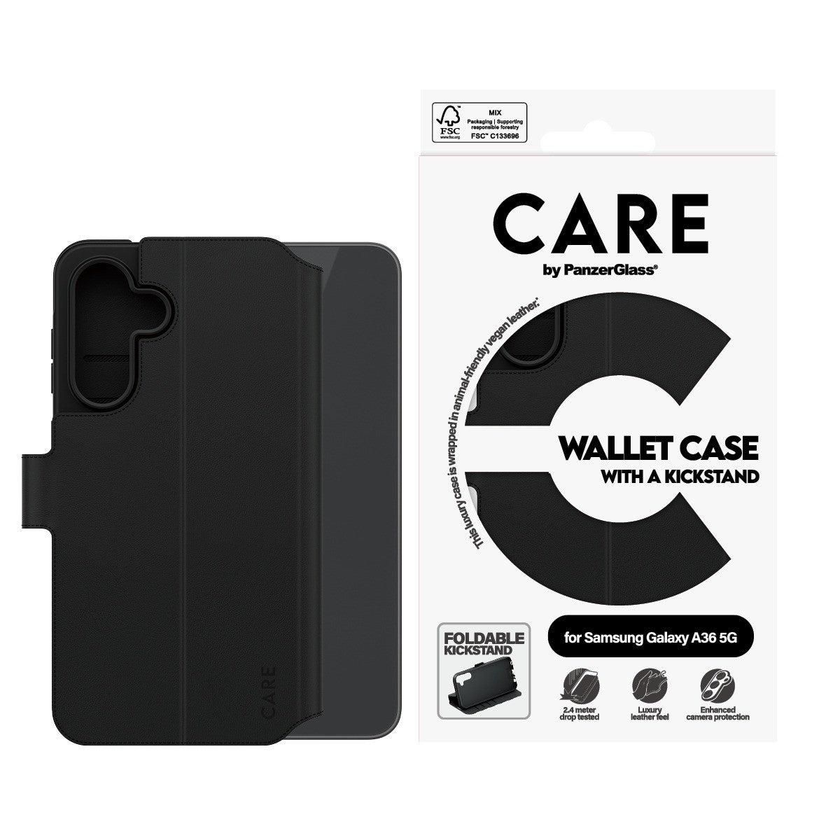 CARE by PanzerGlass Samsung Galaxy A36 Fodral Wallet Kickstand Svart
