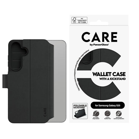 CARE by PanzerGlass Samsung Galaxy S25 Fodral Wallet Kickstand Svart