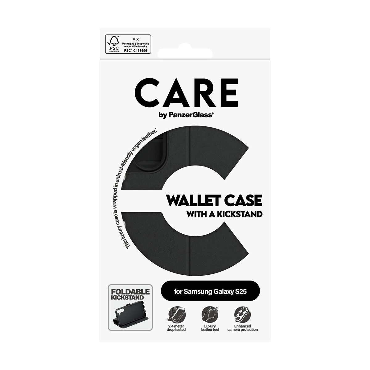 CARE by PanzerGlass Samsung Galaxy S25 Fodral Wallet Kickstand Svart