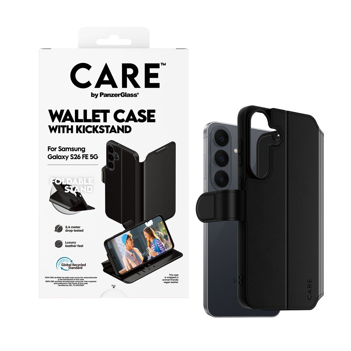 CARE by PanzerGlass Samsung Galaxy S26 FE Fodral Wallet Kickstand Svart
