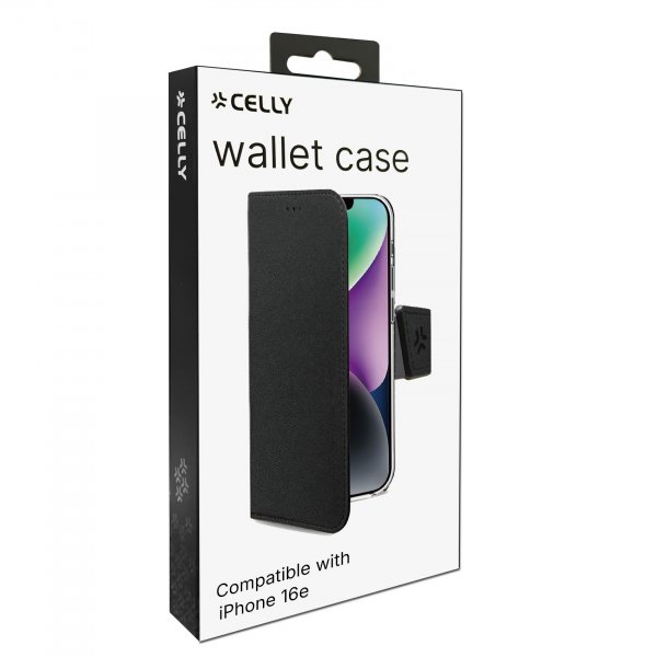 Celly iPhone 16e/17e Fodral Wally Wallet Case Svart