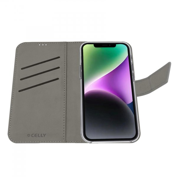 Celly iPhone 16e/17e Fodral Wally Wallet Case Svart