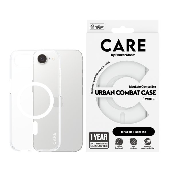 CARE by PanzerGlass iPhone 16e/17e Skal Urban Combat MagSafe Vit