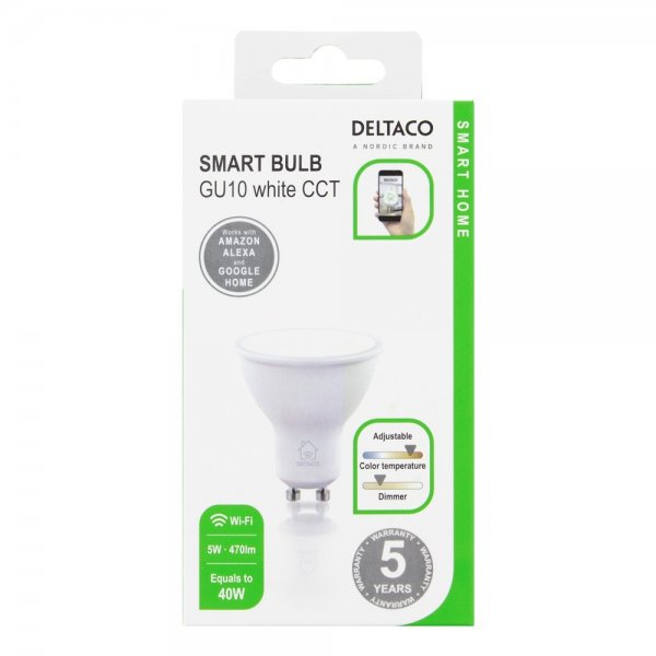 Deltaco Smart Home Dimbar LED-lampa GU10 WiFi 5W