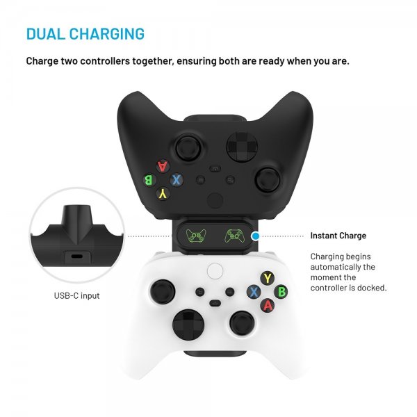 Fixed Dubbel Laddningsdocka till Xbox Series S, X och One Kontroller Svart